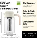 LAFEECA Iced Tea Maker and Infuser - Large Jug with Airtight Lid for Cold Brew - Stainless Dual Ultra Filter - Tritan Pitcher - 2000 ml / 68 oz - Dune - Image 3