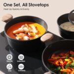SENSARTE Nonstick Pots and Pans Set 17pcs, Healthy Induction Cookware Set, Kitchen Cooking Set with Skillets & Saucepans, Stay-cool Handles, Dishwasher Safe, PFOA PFOS Free, Matte Black - Image 5