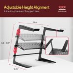 Pyle Adjustable Laptop Stand - Desk Riser for Laptop, CD Player/Controller, EFX Machine or Lighting Controller, with Shelf Storage, 4 Easy Line-It-Up Height Adjustments - Image 6