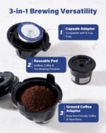 SHARDOR 3 in 1 Single Serve Coffee Maker, K Cup Pod Coffee Maker Compatible with Grounds & Teas, 6 to 14oz Brew Sizes, 40oz Removable Water Tank, Easy to Use, Black - Image 3