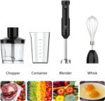 Cordless Hand Blender, UTALENT Variable Speed Immersion Blender Rechargeable, with 500ml Chopper, 600ml container, Egg Whisk, for Smoothies, Baby Food and Soups – Black - Image 4