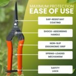 Saboten 7.9" Professional Japanese Harvesting Shears, Straight Precision Blade, Black Fluorine-Coated Stainless Steel, Spring-Loaded, Shock-Absorbing Grip, Safety Lock, Made in Japan - Image 5