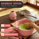 Matcha Whisk Set 5 pcs 18 oz Tea Making Bowl Kit Great for Starter Pink - Image 3