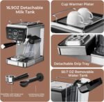 Espresso Machine with Automatic Milk Tank,Espresso Cool & Cappuccino Machine, 20Bar Espresso Coffee Machines, Touch Screen with Timer, 50.7Oz Removable Reservoir, Black - Image 7