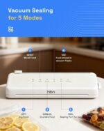 HBN Vacuum Sealer Compact Food Vacuum Sealer Machine Automatic Kitchen Food Sealer Countertop Double Heat Seal Built-in Cutter with 1 Roll & 20 Bags - Image 3