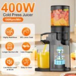 CFR637 Cold Press Juicer,400W Slow Masticating Juicer,4.9"Wide Feed Chute Juicer Machines for Whole Vegetables & Fruits,Advanced Touch Sensing Switch, (Silver) - Image 4