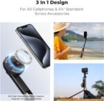K&F CONCEPT Popod 72" Phone Tripod, 3-in-1 Clip & Magnetic Selfie Stick with Remote, Automatic Phone Tripod Stand, Compatible with iPhone 17-12 Series Android Phones 1/4" Screw Accessories - Image 3