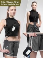 Clip and Go Strap for Phone with Wallet Crossbody Phone Lanyard Adjustable and Detachable RFID Wristlet Wallet with ID Window and Zipper, Black - Image 3