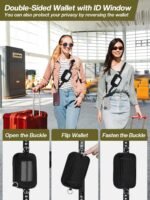 Clip and Go Strap for Phone with Wallet Crossbody Phone Lanyard Adjustable and Detachable RFID Wristlet Wallet with ID Window and Zipper, Black - Image 4