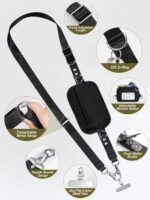 Clip and Go Strap for Phone with Wallet Crossbody Phone Lanyard Adjustable and Detachable RFID Wristlet Wallet with ID Window and Zipper, Black - Image 5