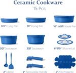 CAROTE 15pcs Pots and Pans Set,Ceramic Cookware Sets Non Stick with Detachable Handle, Induction Kitchen Pots and Pans,RV Cooking Set, Oven/Dishwasher/Fridge Safe, Malta Blue - Image 3