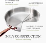 CAROTE 10" Tri-Ply Stainless Steel Deep Frying Pan with Lid, Non-Toxic Saute Pan, Oven Safe, Induction, Ceramic and Gas Cooktops Compatible, Silver - Image 4