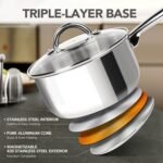 MICHELANGELO Stainless Steel Pot Set 6 Pcs with Triply Base, Stainless Steel Saucepans with Lids, Induction Saucepan Set with Stay-cool Handle - 1QT & 2QT & 3QT - Image 3