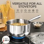 MICHELANGELO Stainless Steel Pot Set 6 Pcs with Triply Base, Stainless Steel Saucepans with Lids, Induction Saucepan Set with Stay-cool Handle - 1QT & 2QT & 3QT - Image 4