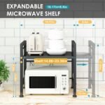 DOLALIKE Microwave Oven Rack, Expandable Microwave Stand Countertop Kitchen Utensils Tableware Storage, Carbon Steel Over Microwave Shelf Countertop with 3 Hooks - Image 3