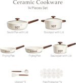 CAROTE Ceramic Cookware Sets, Pots and Pans Set Non stick, Non Toxic Healthy Induction Cookware, 14 Pcs Nonstick Kitchen Pots and Pans Set, PFAS PTFE Free, Dishwasher Safe - Image 4