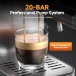 20 Bar Espresso Coffee Machine with LED Touch Screen, Espresso Maker with Self-Cleaning Function & Milk Frother, Compact Cappuccino & Latte Maker for Home and Office - Image 3