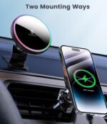 MOKPR for Magsafe Car Mount Charger-15W Wireless Car Charger-Magnetic Car Phone Holder for Dash Air Vent-LED RGB HandsFree Car Mount Fast Car Charger for iPhone 14/13/12 Series - Image 3