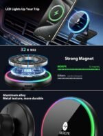 MOKPR for Magsafe Car Mount Charger-15W Wireless Car Charger-Magnetic Car Phone Holder for Dash Air Vent-LED RGB HandsFree Car Mount Fast Car Charger for iPhone 14/13/12 Series - Image 4