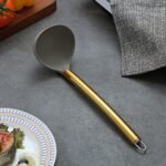 Gold Ladle, Berglander Non-stick Silicone Kitchen Ladle With Titainium Gold Plating handle, Soup Ladle, Cooking Ladle Soup Spoon For Cooking, Dishwasher Safe, Easy to Clean - Image 3