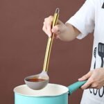 Gold Ladle, Berglander Non-stick Silicone Kitchen Ladle With Titainium Gold Plating handle, Soup Ladle, Cooking Ladle Soup Spoon For Cooking, Dishwasher Safe, Easy to Clean - Image 5