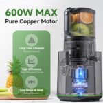 Cold Press Juicer, 6.5" Extra Wide Feed Chute, 3-in-1(Juice & Sorbet & Nut Milk) Juicer Machines with 600W Max Motor & 85oz Large Capacity, Auto-Precut, High Juice Yield - Image 5