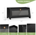 Bread Box for Kitchen Countertop, Large Bread Container Storage, Wooden Farmhouse Bread Box with Window Bread Holder (Black) - Image 3