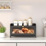 Bread Box for Kitchen Countertop, Large Bread Container Storage, Wooden Farmhouse Bread Box with Window Bread Holder (Black) - Image 4