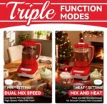 29 Oz Hot Chocolate Maker Machine, Electric Milk Frother and Steamer, Hot Cocoa Maker Machine for Hot Chocolate Bar, Detachable Pitcher, 2 Speed Mode, 3.5 Cups, Red - Image 4
