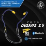 Plugfones Liberate 2.0 Wireless Bluetooth in-Ear Earplug Earbuds- 29NRR Noise Reduction Headphones with Noise Isolating Mic and Controls (Blue & Yellow) - Image 3