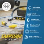 Plugfones Liberate 2.0 Wireless Bluetooth in-Ear Earplug Earbuds- 29NRR Noise Reduction Headphones with Noise Isolating Mic and Controls (Blue & Yellow) - Image 4
