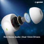 Gemini True Wireless Earbuds Bluetooth 5.4 with 13mm Drivers, Touch Control, All-Day Comfort Fit, Fast Pairing – GEBX-100 - Image 4