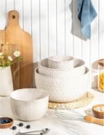 Ceramic Mixing Bowls, Embossed Nesting Bowls Set of 4, Mixing Bowl Set for Serving, Baking, Cooking and Gift, Microwave and Dishwasher Safe, 20/47/99/148 oz, Off-White - Image 6