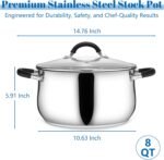E-far Stainless Steel Stock Pot, 8 Quart Large Cooking Pot with Glass Lid for Boiling Pasta Soup Sauce, Tri-Ply Induction Thick Base for All Stoves, Cool-Touch Handles & Dishwasher Safe - Image 3