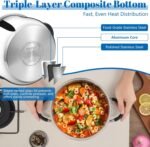 E-far Stainless Steel Stock Pot, 8 Quart Large Cooking Pot with Glass Lid for Boiling Pasta Soup Sauce, Tri-Ply Induction Thick Base for All Stoves, Cool-Touch Handles & Dishwasher Safe - Image 4