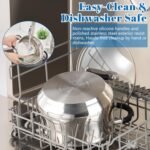 E-far Stainless Steel Stock Pot, 8 Quart Large Cooking Pot with Glass Lid for Boiling Pasta Soup Sauce, Tri-Ply Induction Thick Base for All Stoves, Cool-Touch Handles & Dishwasher Safe - Image 5