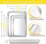 E-far Baking Cookie Sheet Pan Set of 3, 16/12.4/10.4 Inch, Stainless Steel Baking Pans Set for Oven, Rectangle Baking Tray for Cooking Roasting, Non Toxic & Easy Clean, Dishwasher Safe - Image 3