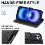 TUCCH Compatible with iPhone 16 Wallet Case, RFID Blocking 4 Card Holder Kickstand [Shockproof TPU Interior Shell], PU Leather Magnetic Closure Protective Flip Phone Cover, Black - Image 5