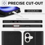 TUCCH Compatible with iPhone 16 Wallet Case, RFID Blocking 4 Card Holder Kickstand [Shockproof TPU Interior Shell], PU Leather Magnetic Closure Protective Flip Phone Cover, Black - Image 6
