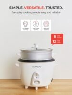 CUCKOO One Touch Rice Cooker 12-Cup Cooked, Small Rice Cooker & Warmer with Steamer Tray, Versatile Grain Cooker, Soup Maker, Auto Keep Warm, 6-Cup Uncooked, White (CR-0601C) - Image 3