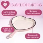 Paris Hilton Enameled Cast Iron Heart Skillet Pan, Superior Heat Retention, Oven Safe, Long-Lasting Enamel, 10-Inch, Pink - Image 3