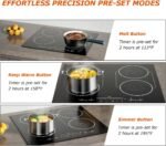 24 Inch Induction Cooktop 4 Burners, Flat Glass Top Electric Stove with Bridge-SYNC, 3 Preset Modes Booster, Timer, Pause, Child Lock, Drop in, 208~240V/40A, Black - Image 3