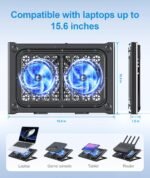 Laptop Cooling Pad Stand, Laptop Cooler with 2 Silent Fans for 10-15.6 Inch Laptops,6 Levels of Height Adjustable Wind Speed with 2 USB Ports (Black) - Image 3