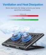 Laptop Cooling Pad Stand, Laptop Cooler with 2 Silent Fans for 10-15.6 Inch Laptops,6 Levels of Height Adjustable Wind Speed with 2 USB Ports (Black) - Image 4