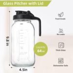 2 Quart Glass Pitcher with Lid for Fridge, Cold Brew Coffee Maker 64 oz, 2 Pack Airtight Leakproof Iced Tea Pitcher with Stainless Steel Filter, New Years Gifts for Friends (Black & Gray) - Image 3