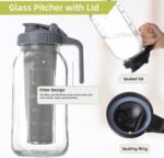 2 Quart Glass Pitcher with Lid for Fridge, Cold Brew Coffee Maker 64 oz, 2 Pack Airtight Leakproof Iced Tea Pitcher with Stainless Steel Filter, New Years Gifts for Friends (Black & Gray) - Image 4
