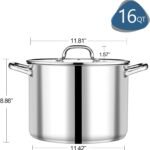 P&P CHEF 16 QT Stock Pot with Lid, Stainless Steel Large Cooking Pot, Soup Canning Stockpot for Stewing Simmering, Tri-ply Bottom for All Stoves, Heavy-Duty &Dishwasher Safe & Food-Grade - Image 3