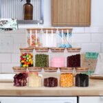 Glass Jars Set,Upgrade Spice Jars with Wood Airtight Lids and Labels, 6oz 12 Piece Small Food Storage Containers for Home Kitchen, Tea, Herbs, Sugar, Salt, Coffee, Flour, Herbs, Grains… - Image 4