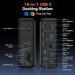 TobenONE 18 in 1 Laptop Docking Station 3 Monitors, Triple 4K Display with 3 HDMI, 9 USB Ports, Gigabit Ethernet, PD3.0, for Windows/Dell/Lenovo/HP/Thinkpad Laptops (No Power Adapter) - Image 3