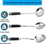 3-Piece Stainless Steel Cooking Utensils Set, Heavy Duty 18/0 14-in Large Serving Spoons Set, Slotted Spoon, Cooking Spoon & Soup Ladle, Kitchen Cooking Serving Utensils Set - Image 5